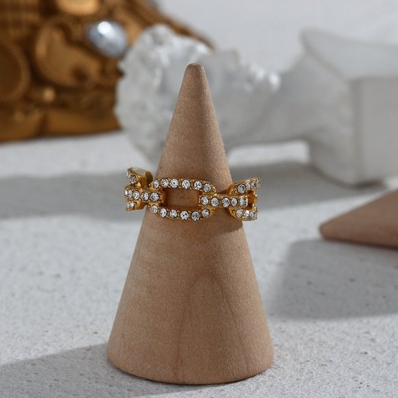 Chain Link Zircon 18K Gold Plated‎ Stainless Steel Ring - Picture 10 of 12